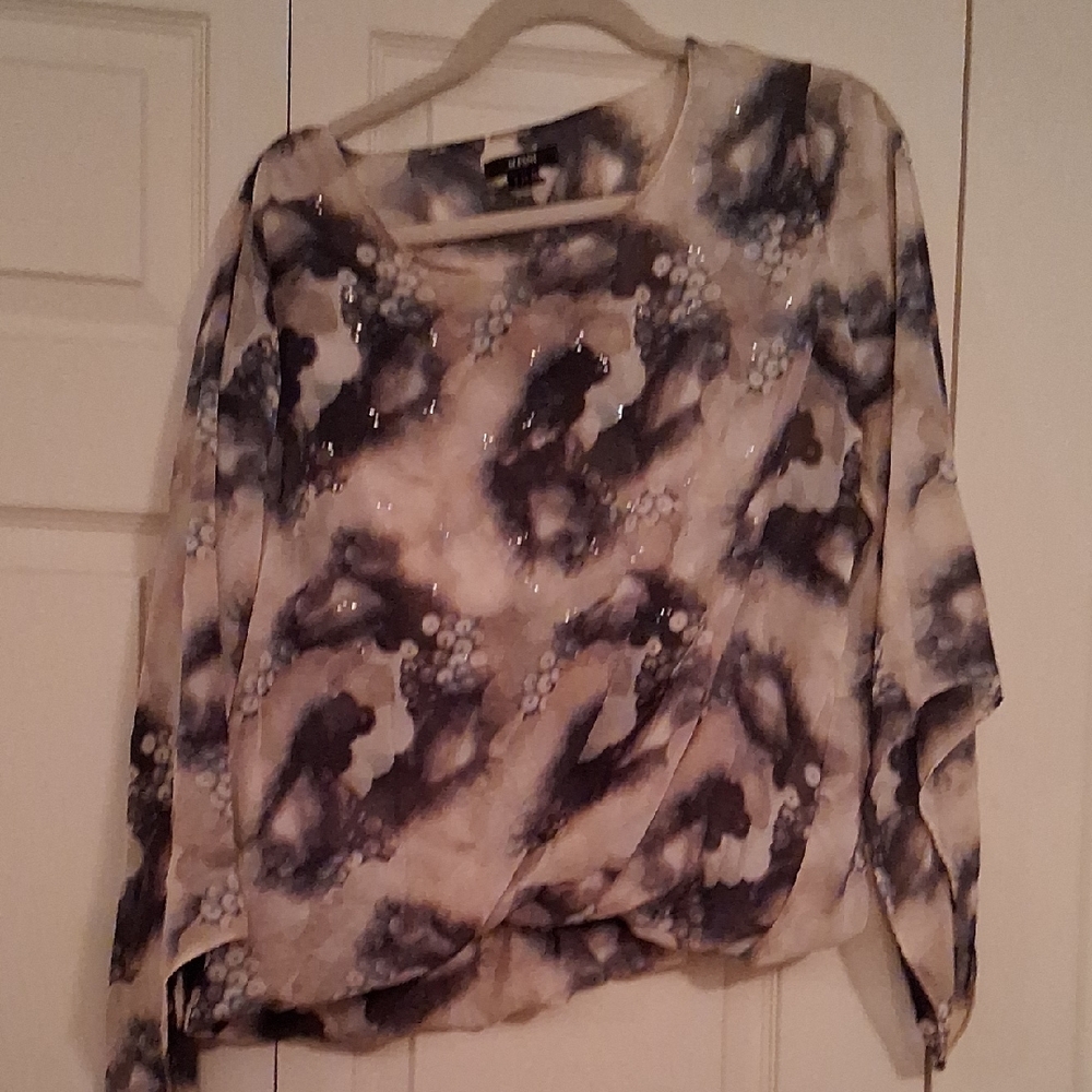 Alfani Black and Cream Abstract Women's Blouse